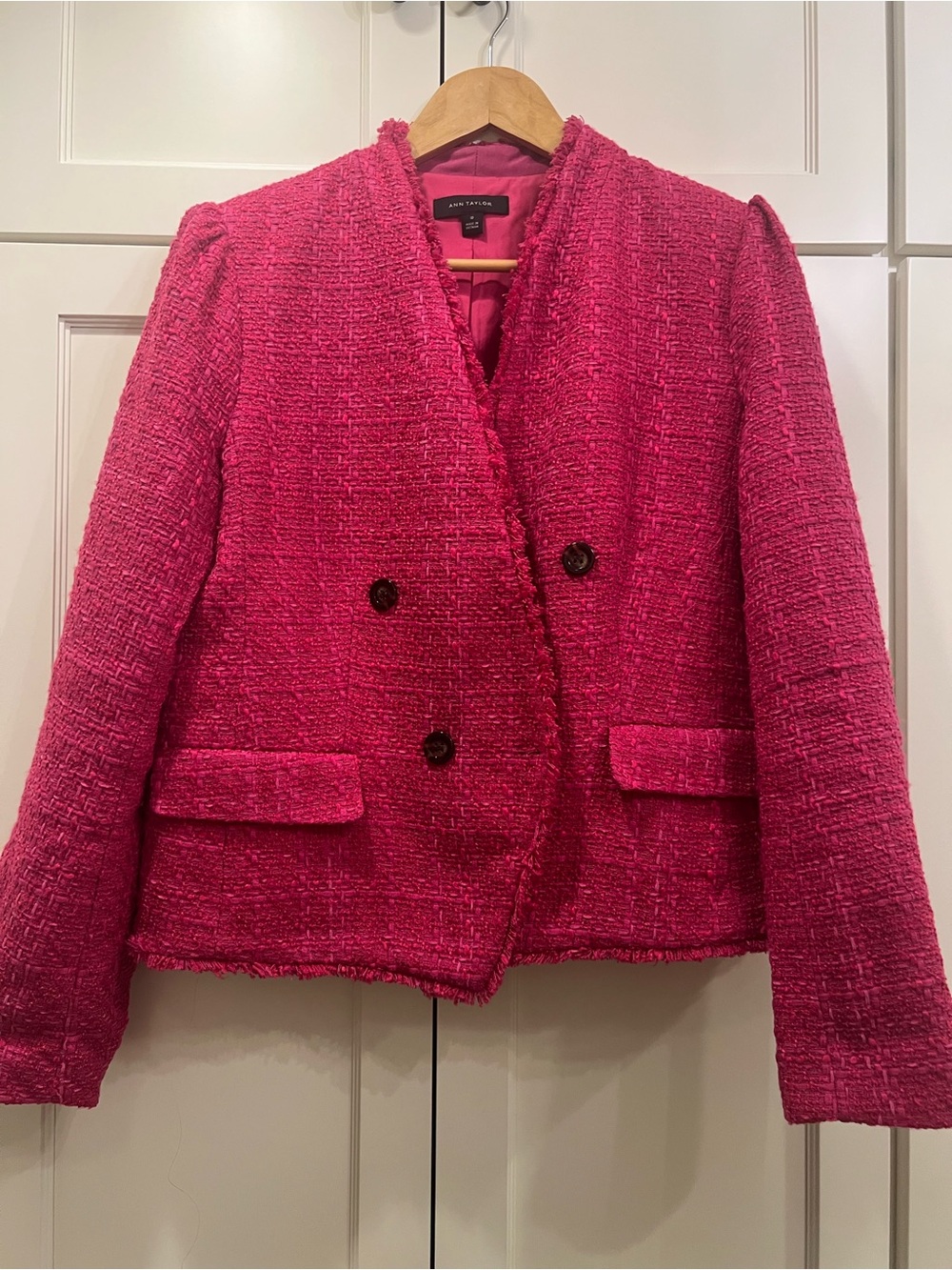 Ann Taylor Hot Pink Tweed Double-Breasted Blazer